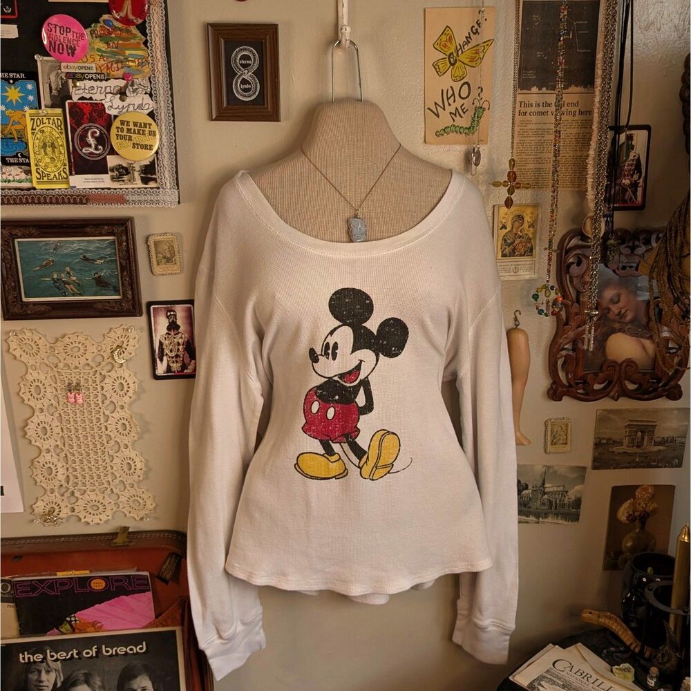 Disney Mickey Mouse Thermal Long Sleeve Women's 2XL White